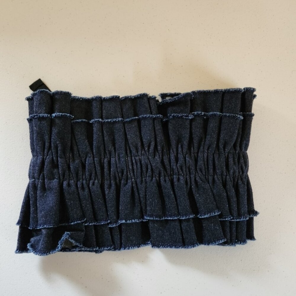 Muveil Japan Designer Denim Ruffle Corset Belt New NWT Lagenlook Minimalist S/M